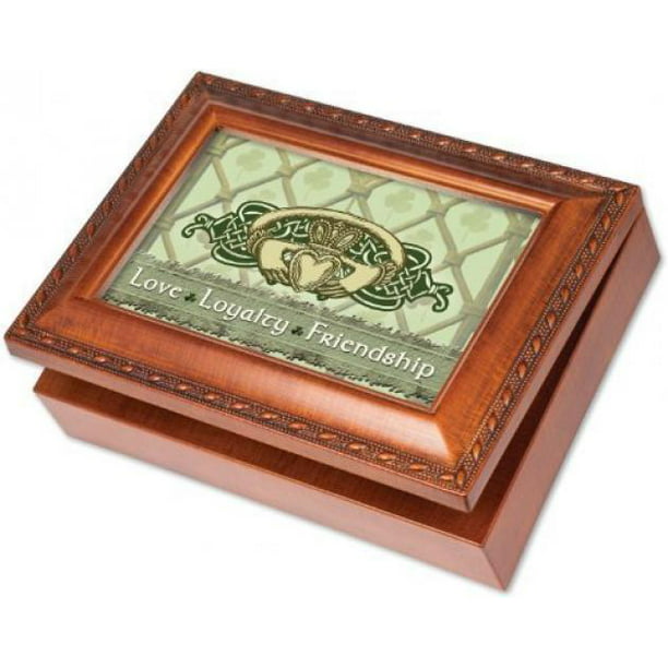 Jewelry Box Plays Irish Lullaby Cottage Garden Love Loyalty Woodgrain Music Box 
